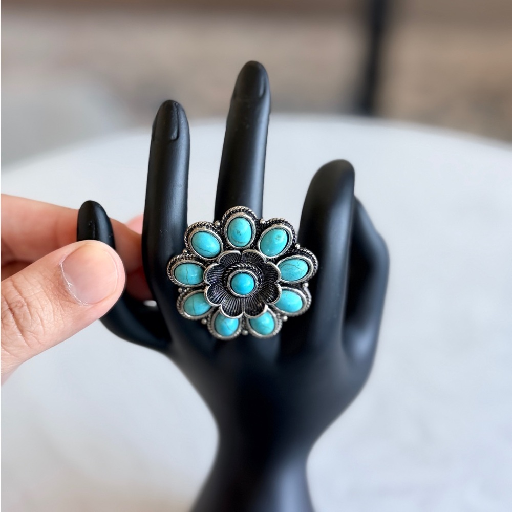 Turquoise Flower Statement Ring - Women Jewelry Used